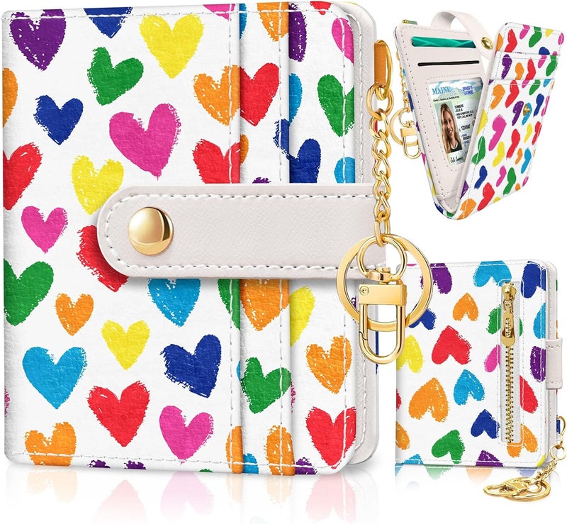 Jogjam Raining Hearts Rfid Ladies Wallet, Small Slim Thin Compact Credit Card Women Wallet, PU Leather Bifold Cash Zipper Coin Pocket ID Window for Female - Image 1